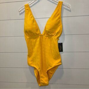 Juicy Couture Black Label Golden Yellow Terry Maillot Swimsuit Size Large NWT